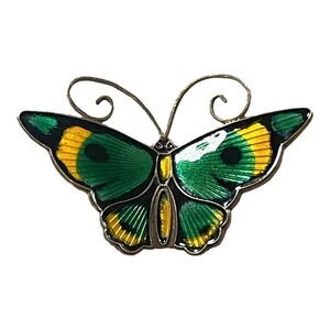 David Andersen Norway Guilloche Enamel Green Yellow Sterling Butterfly Brooch